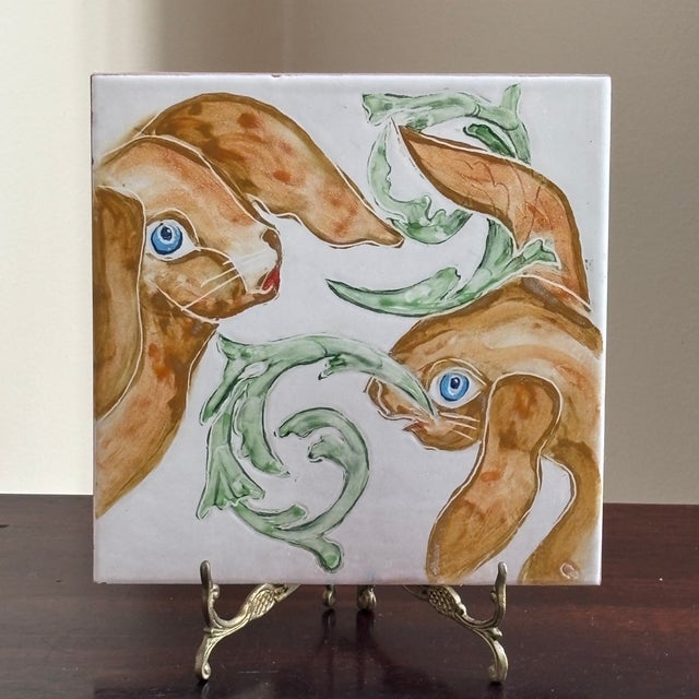 Rustic European Vintage Hand Painted Italian Decorative Tile For Sale - Image 3 of 16