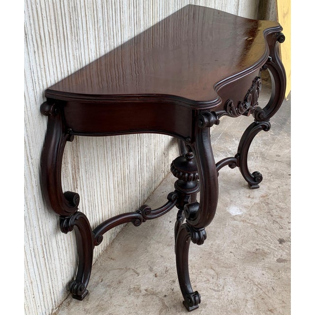 20th Century French Regency Carved Walnut Console Table With Drawer For Sale - Image 4 of 8