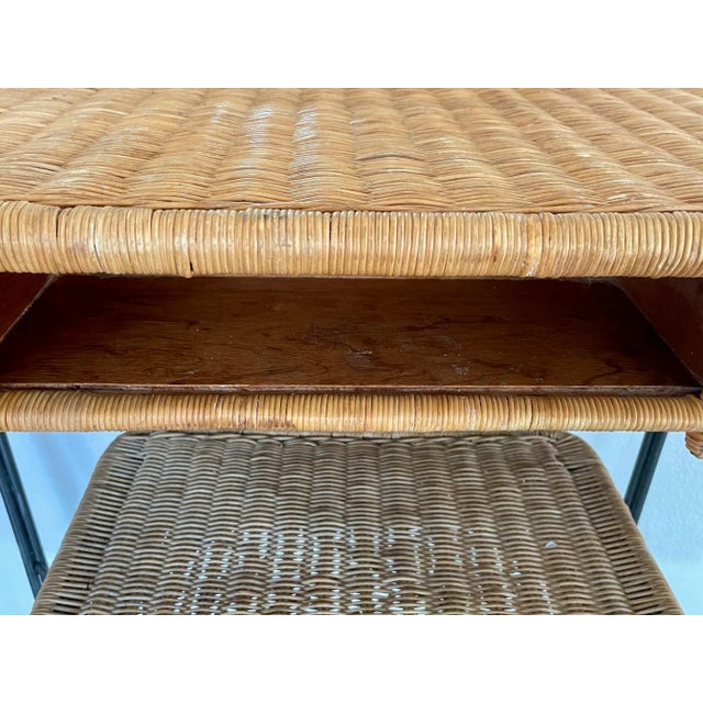 Boho 1960's Rattan & Wrought Iron Vanity With Mirror & Bench - Set of 3 For Sale - Image 4 of 12