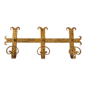 1940s Wrought Gilt Iron Wall Coat Rack by Ferro Art