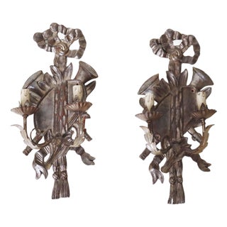 Louis XIV Silver and Wood Wall Lights, Set of 2 For Sale