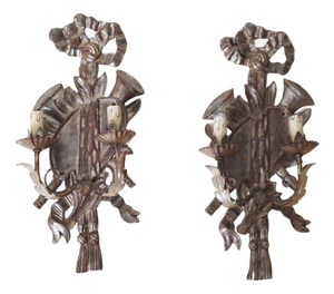 Louis XIV Silver and Wood Wall Lights, Set of 2