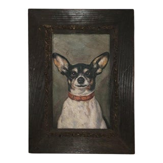 1940s Chihuahua Oil Painting W/ Antique Frame For Sale