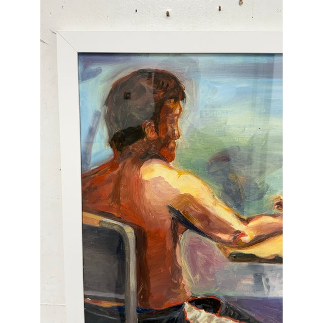 Design Plus Gallery presents an Artwork of a Man Waiting at a Window. This figurative expression is colorful with a back...