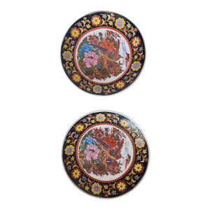 Pair 1980s Imari Porcelain Plates K. Collection Asian Chinese Birds Flowers