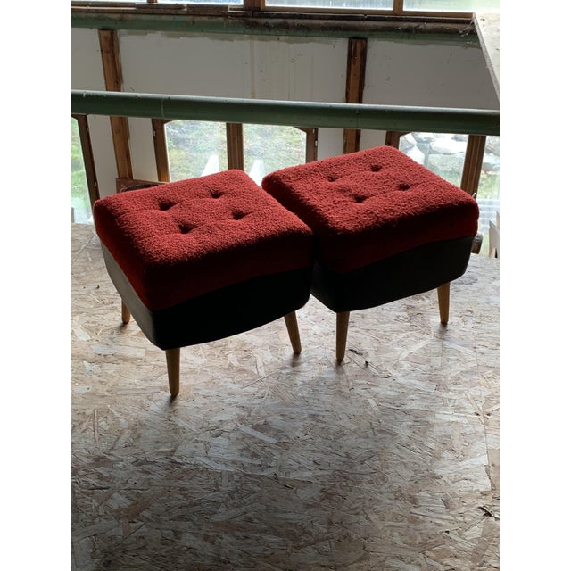 1950s Set of Mid-Century Stools or Ottomans in Red and Black, 1950s For Sale - Image 5 of 8