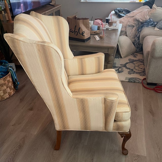 Queen Anne Vintage Queen Anne Wingback Chair For Sale - Image 3 of 4