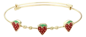 Enamel Strawberry Expandable 14k Yellow Gold Baby Bangle Bracelet