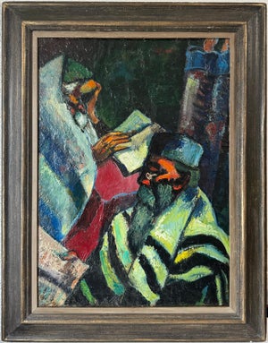 Abram Tromka, Rare Large Judaica Oil Painting Jewish 2 Rabbis Painting Abram Tromka WPA Artist, c.1930's-1950's