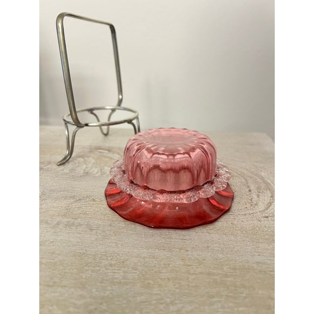 Victorian Antique Cranberry Art Glass Bowl With Silver Plated Basket For Sale - Image 3 of 7