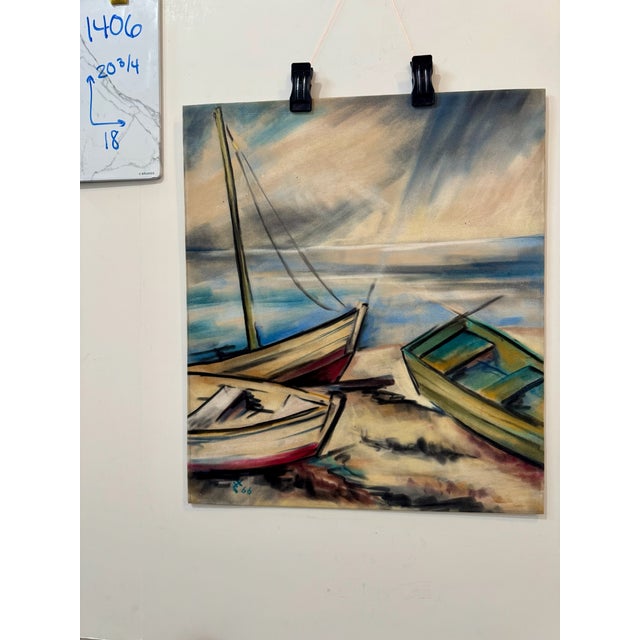 Paper Henry Emil Salloch Original Pastel on Paper Expressionist Harbor Seascape, 1966. For Sale - Image 7 of 7