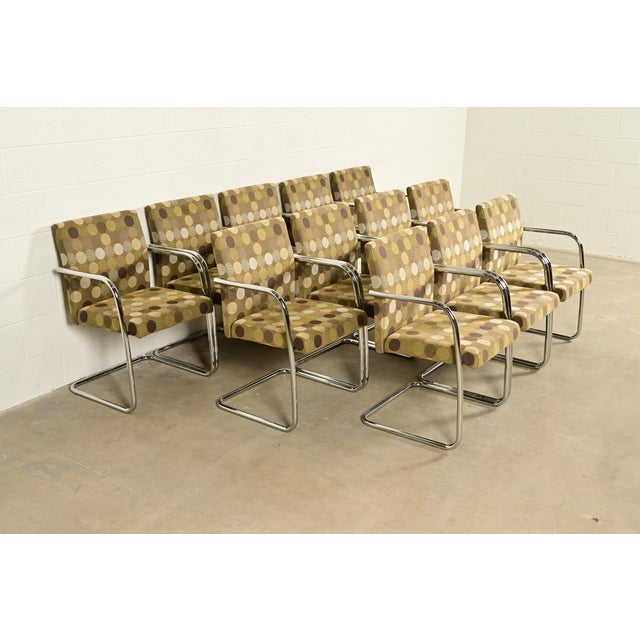 Metal Mies Van Der Rohe Brno Style Mid-Century Modern Chrome Tubular Cantilever Club Chairs, Set of Twelve For Sale - Image 7 of 16