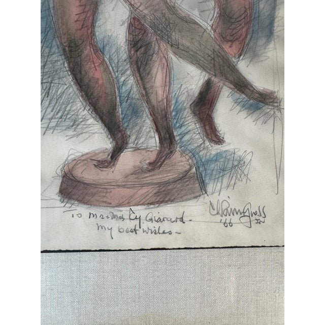 Modern Chaim Gross Signed and Inscribed 1966 Pencil and Watercolor Drawing, Two Dancers For Sale - Image 3 of 5