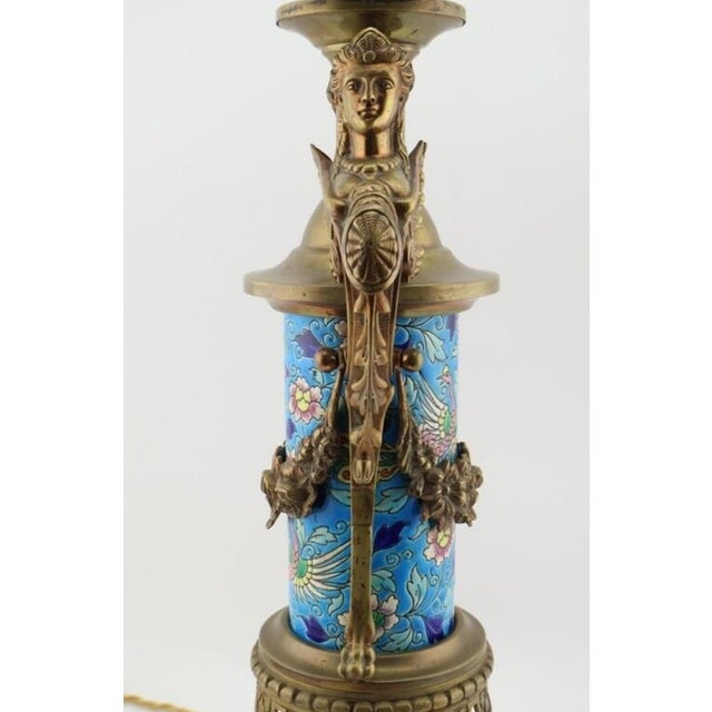 Metal Antique 19th Century French Longwy Enameled Lamp Base With Ormolu Mounts For Sale - Image 7 of 11