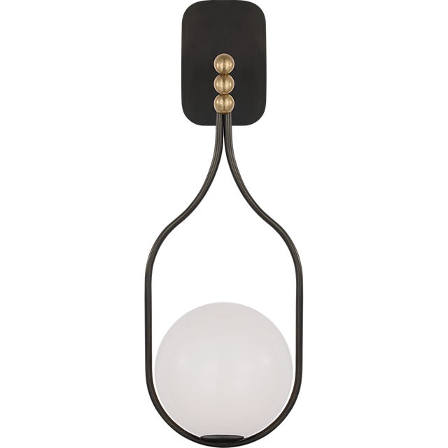 Jodo 19" Single Sconce in Bronze and Brass with White Glass Designer: Windsor Smith Finish: Bronze and Brass Height:...