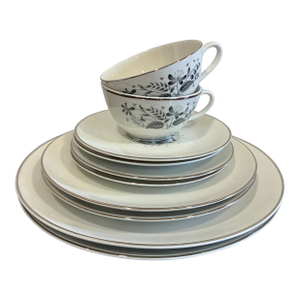 Mid 20th Century Royal Jackson Parisienne Black Floral Dinnerware Set, Service for 2 - 10 pcs