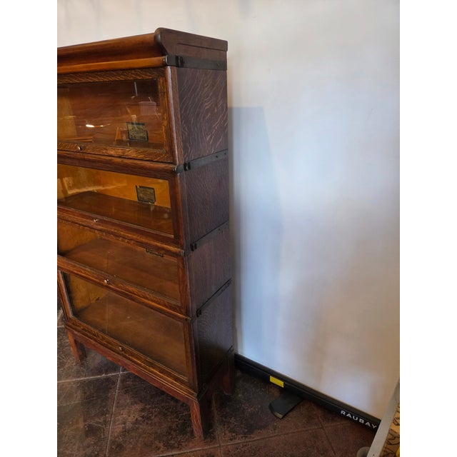 Brown Antique Globe & Wernicke Lawyers Bookcase Barrister Bookcase Mission Tiger Oak For Sale - Image 8 of 8