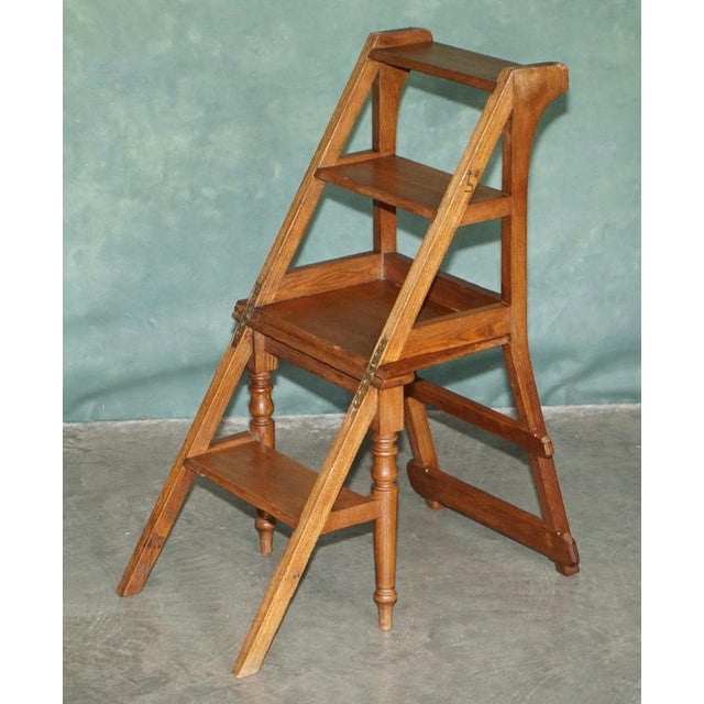 Antique English Arts & Crafts Metamorphic Library Steps in Tiger Oak, 1880 For Sale - Image 12 of 18