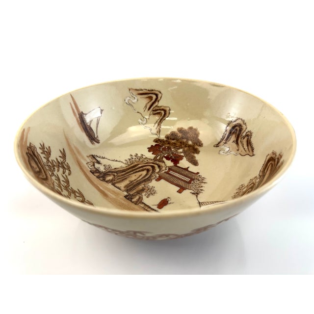 1960s Vintage Hand Painted Japanese Landscape Porcelain Bowl – Hong Kong For Sale - Image 5 of 9