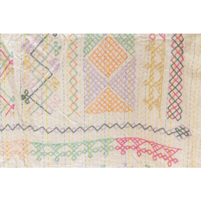 1990s Bohemian Rhapsody Hand-Stitched Cotton Kantha Bedcover For Sale - Image 5 of 7
