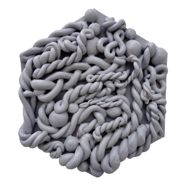 Lilac Grey Sculptural Hexagonal Fake Marshmallow Series Wall Art in Clay For Sale