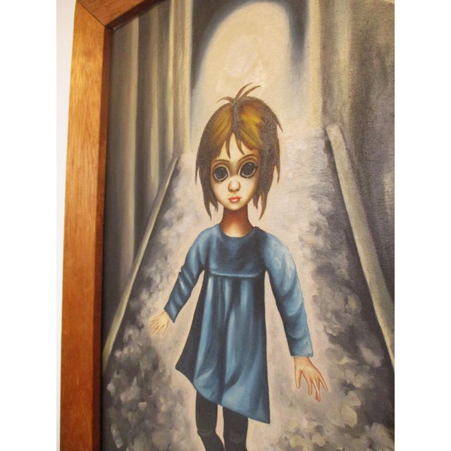 Mid 20th Century Big Eye Girl Painting in the Style of Margaret Keane For Sale - Image 5 of 12