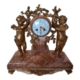 19th Century French Louis XV Style Gilt Bronze & Pink Marble Cherub Mantel Clock by Tiffany & Co For Sale