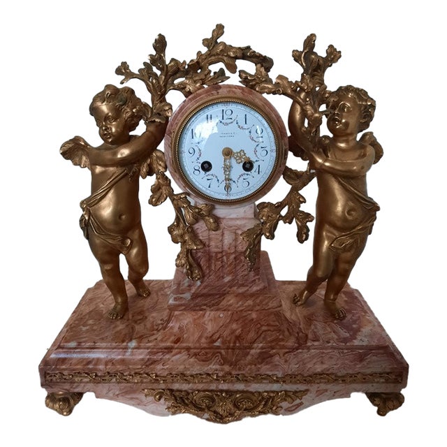 19th Century French Louis XV Style Gilt Bronze & Pink Marble Cherub Mantel Clock by Tiffany & Co For Sale