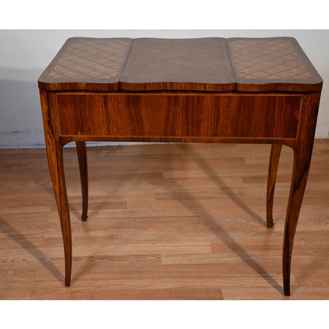1890s Antique French Louis XV Walnut & Satinwood Coiffeuse Makeup Vanity Desk For Sale - Image 16 of 18