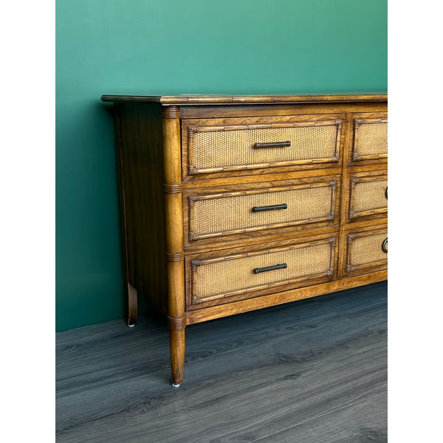 Late 20th Century Thomasville Faux Bamboo Dresser of Nine Drawers For Sale In Miami - Image 6 of 11