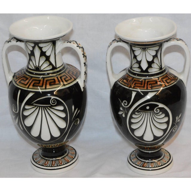 Pair of Neoclassical Vases With Greek Key Details For Sale - Image 4 of 9