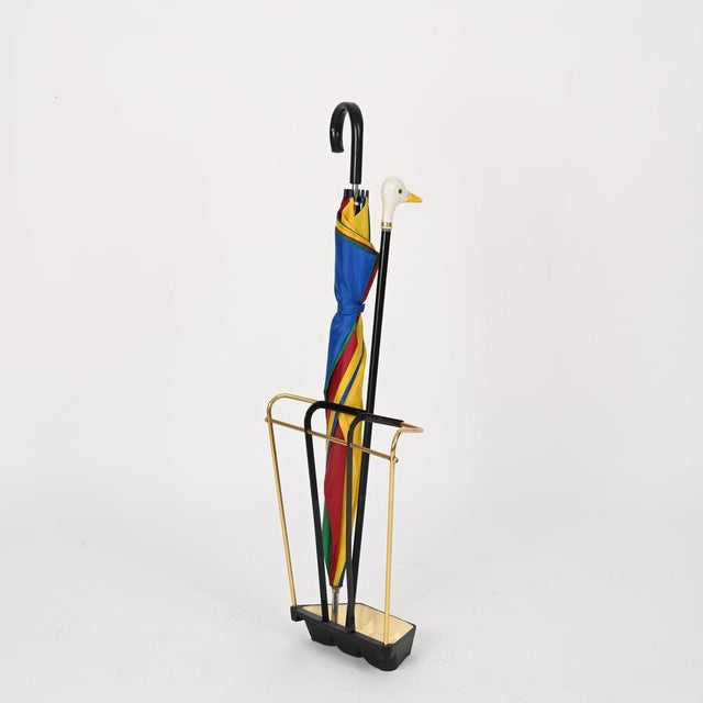 Vintage Brass and Enameled Metal Umbrella Stand by Gio Ponti, Italy, 1950s For Sale - Image 10 of 12