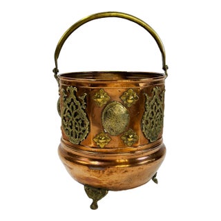 Antique 19th Century Copper and Brass Coal Scuttle or Planter For Sale