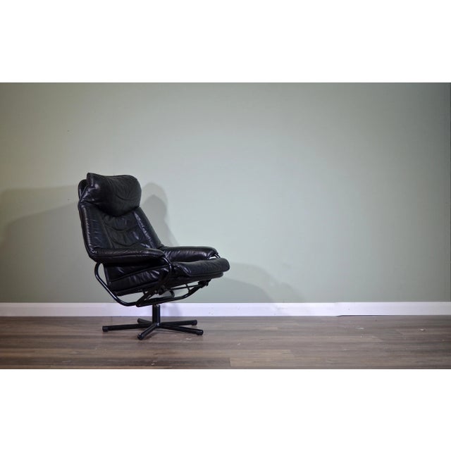 Norwegian Leather Swivel Chair from Skoghaug, 1960s For Sale - Image 10 of 12