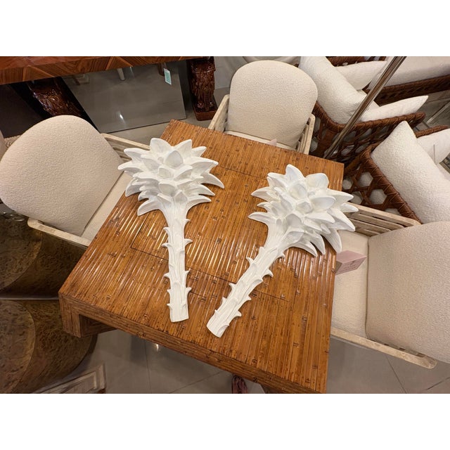 Sculpture Materials Vintage Palm Beach Pair Serge Roche Style Plaster Palm Frond Wall Light Sconces For Sale - Image 7 of 12