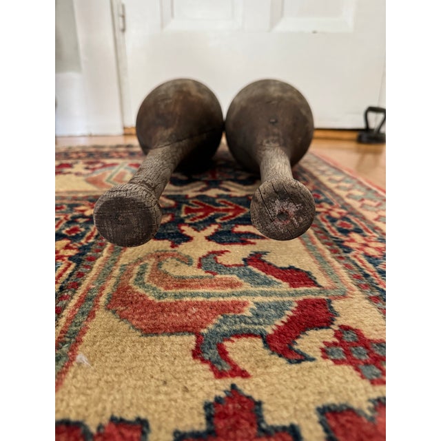 Wood Pair of Antique Indian Exercise Clubs, Circa 1880–1920. For Sale - Image 7 of 9