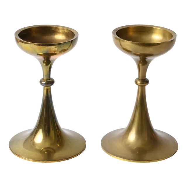 Vintage Danish Brass Candleholders from Hyslop, Set of 2 For Sale