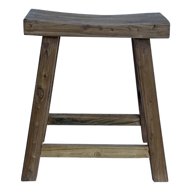 Rustic Raw Rough Wood Grain Rectangle Slim Stool Bench Side Table For Sale