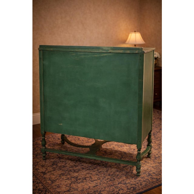 Wood Berkey & Gay Rococo Revival Hand-Painted Secretary Chest, Original Green Finish, C. 1920s For Sale - Image 7 of 9