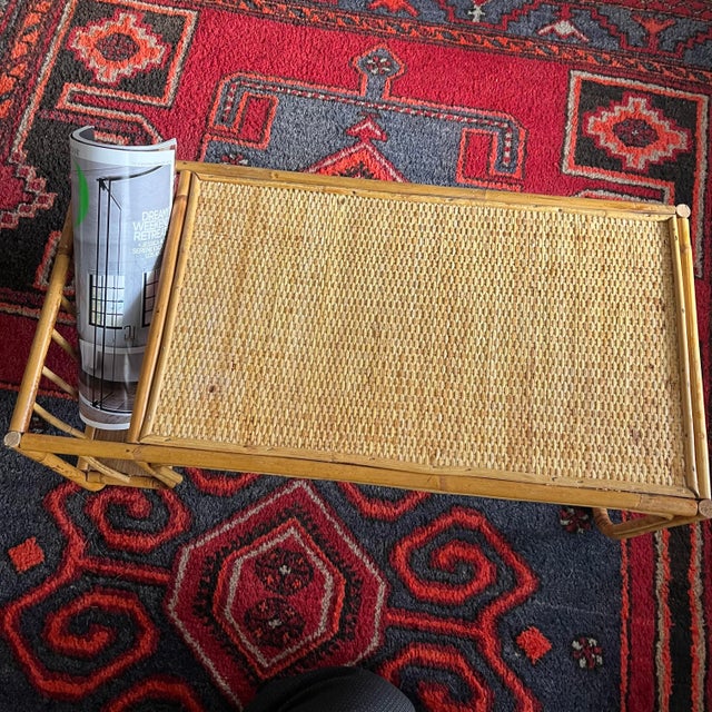 1970s Vintage Bamboo & Rattan Serving Tray Boho For Sale - Image 5 of 6