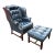 Vintage Blue Tufted Leather Wing Chair and Ottoman by Classic Leather For Sale