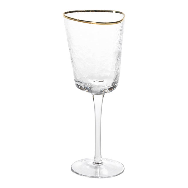 Aperitivo Triangular Wine Glass, Clear w/ Gold Rim, Set of 4 For Sale