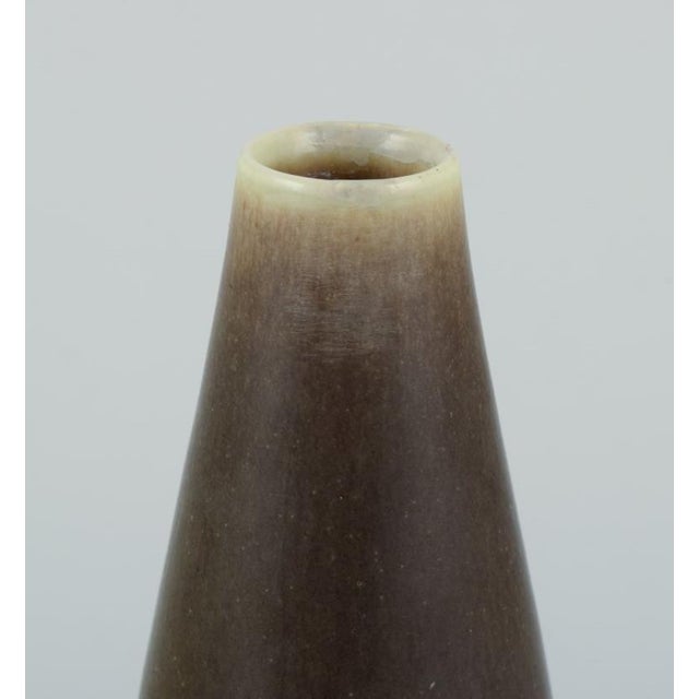 Per Linnemann-Schmidt (1912-1999) for Palshus, Denmark. Slender ceramic vase with hare fur glaze in brown shades. Circa...
