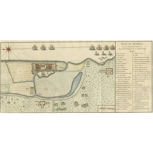 Antique Engraving of Madras Chennai and Fort St. George, India, 1751 For Sale