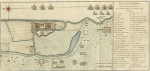 Antique Engraving of Madras Chennai and Fort St. George, India, 1751