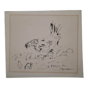 Andre Dunoyer De Segonzac (French, 1884-1974) Pen & Ink "Chickens" C.1930's
