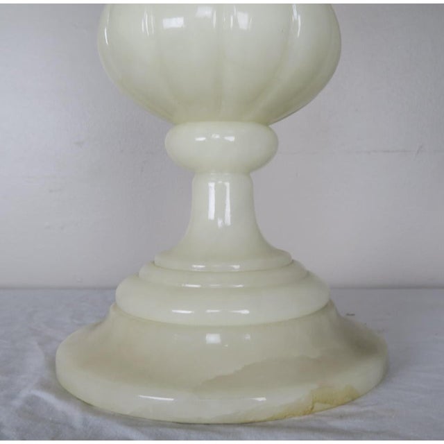 Stone Cream Alabaster Urn Shaped Lamps With Hand Painted Parchment Shades, Pair For Sale - Image 7 of 9