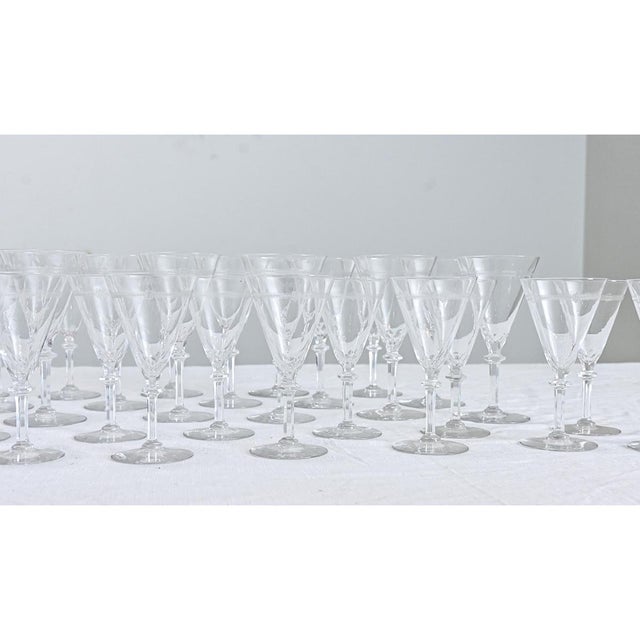 Vintage Belgian Etched Crystal Martini & Cocktail Glasses - Set of 38 For Sale - Image 4 of 11
