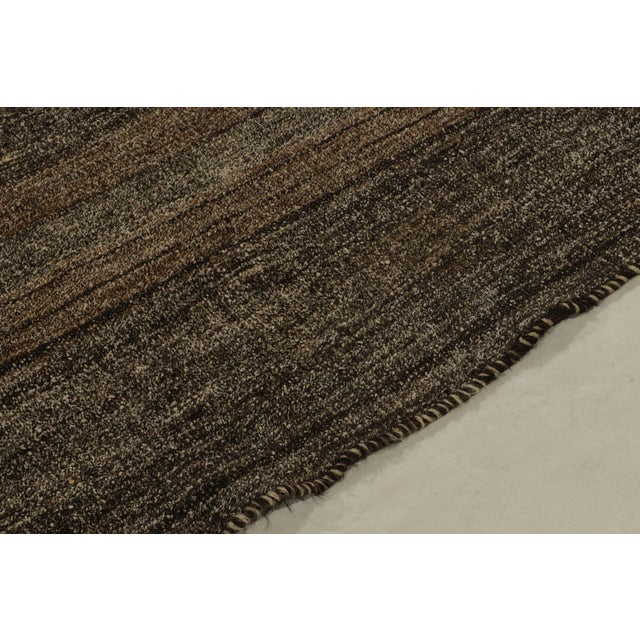 Vintage Square Kilim Rug in Beige-Brown Stripes, Black Striations For Sale In New York - Image 6 of 7