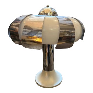 1960s Space Age Steel and Glass Italian Mushroom Table Lamp For Sale
